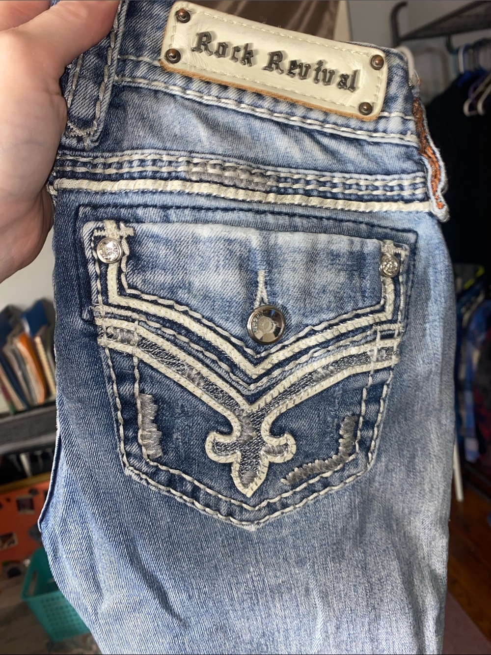 Rock Revival Women's Light Blue Embroidered Back Pocket Bootcut Jeans